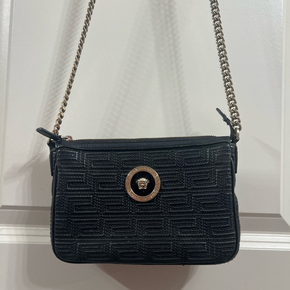 Versace Black Crossbody Bag with Gold Chain